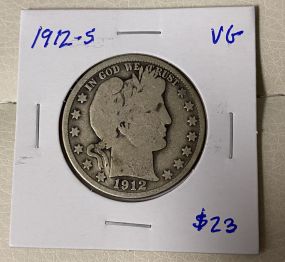 1912-S Barber Half Dollar VG