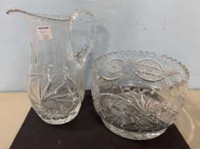 Large Crystal Pitcher and Serving Bowl