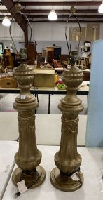 Antiqued Style Gold Painted Plaster Lamps