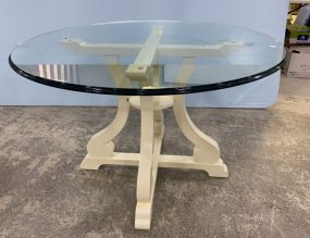 Modern Wood Pedestal Base Glass Table