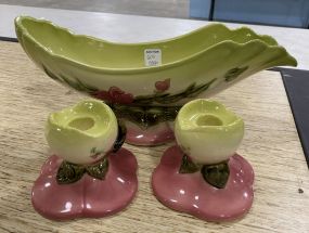 Hull Pottery Console Planter and Matching Candle Holders
