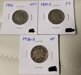 1930-S, 1935, and 1936D Buffalo Nickels
