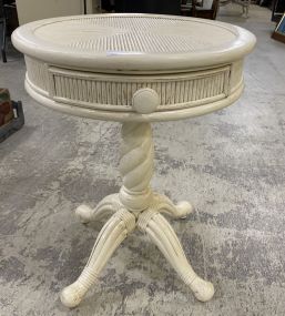Wicker Style Pedestal Round Top Side Table