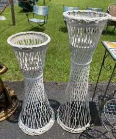 Two White Wicker Plant Stand