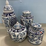 Four Piece Blue and White Oriental Pottery