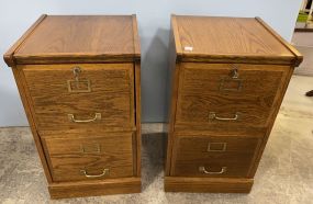 Pair of Oak Two Drawer File Cabinet