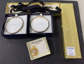 Two Sterling Bangle Bracelets, Gold Filled Locket Engraved
