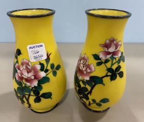 Pair of Metal and Enamel Oriental Vases