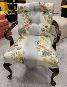 Cherry Queen Anne Upholstered Arm Chair