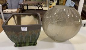 Decorative Contemporary Glass Vase and Ceramic Glazed Planter