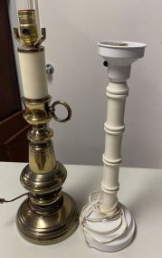 Brass Candle Stick Lamp and White Candle Stick Style Lamp
