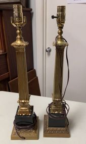 Pair of Brass Column Style Lamps