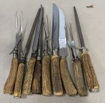 3 Pair of German Antler Handled Carving Sets