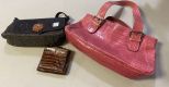 Harold's Pink Faux Alligator Purse, Harold's Black Purse, and Wallet