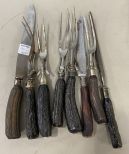 Group of Antler Handled Carving Sets