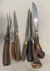 Old Group of Antler Handed Carving Sets