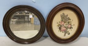 J.L. Prevost Floral Oval Print and Oval Wood Framed Mirror