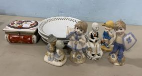 Japan Porcelain Trinket Box, Porcelain Plates, and Group of Figurines