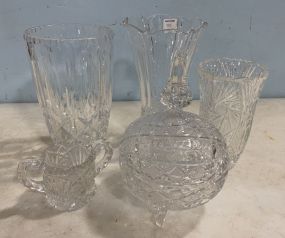 Five Pressed Glass Vases