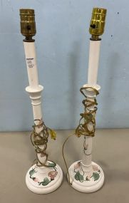 Pair of White Painted Candle Stick Lamps