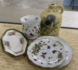 Porcelain Plates, Dish, and Pottery Jug