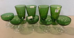 Vintage Green Anchor Sherbets and Four Green Drinking Gasses