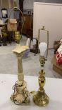 White Column Style Lam and Brass Candle Stick Lamp