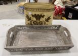 Decorative Metal Buckets and Painted Distressed Tray
