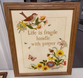 Life is Fragile Handle with Prayer Needle Point Framed