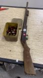 Old Pump Toy Shotgun and Can with 12 ga. Shotgun Shells