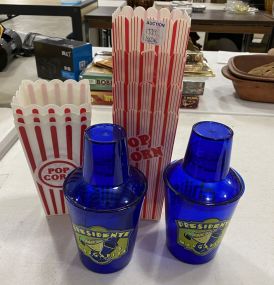 Plastic Popcorn Holders and Two Presidente Margarita Shakers