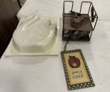 3 Swan Ice Molds, Apple Cider Plaque, Two Rooster Napkins Holders