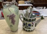 Resin Grapevine Vase and Ceramic Hand Painted Water Pitcher