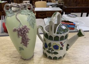 Resin Grapevine Vase and Ceramic Hand Painted Water Pitcher