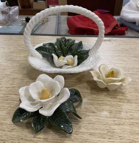 Ceramic Magnolia Basket, Magnolia Flowers