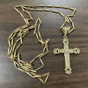 Marked NG 10k Gold Necklace and Cross Pendant