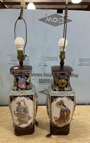 Pair of Vintage Oriental Porcelain Vase Lamps