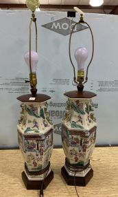 Pair of Vintage Porcelain Oriental Vase Lamps