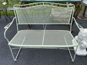 Green Painted Wrought Iron Bench