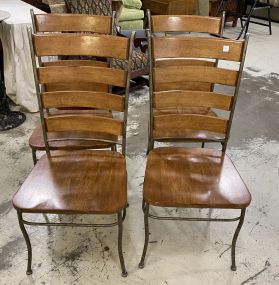 Four Modern Oak and Metal Kitchen Table Chairs