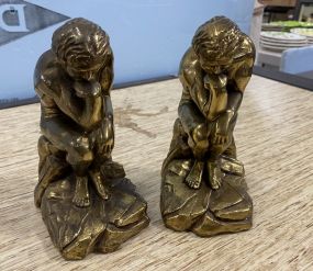 Two Brass Thinking Man Bookends