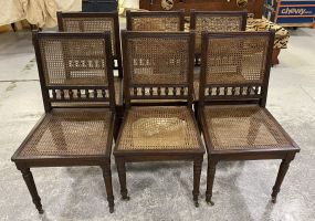 6 Antique Oak Caned Dining Chairs