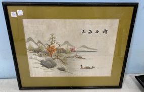 Stitched Silk Oriental Landscape Framed