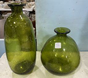 Two Amber Bubble Glass Vases