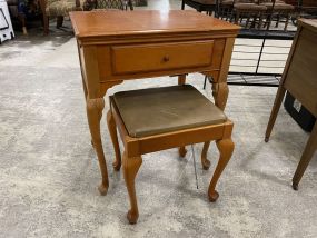 Queen Anne Maple Sewing Machine Cabinet with Bench