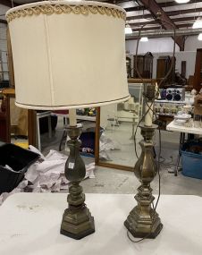 Pair of Brass Candle Stick Lamps