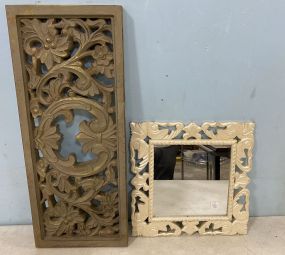 Resin Floral Wall Plaque, and Wood Mirror