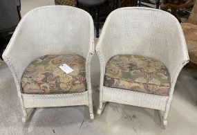 Pair of White Painted Wicker Sunroom Chairs