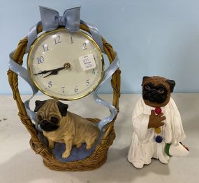 Pugliacci Figurine and Blue Ribbon Pug Desk Clock