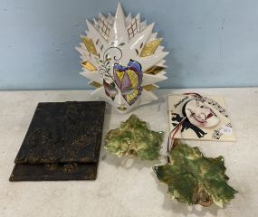 Marti Grass Porcelain Mask, Ceramic Leaf, and Trivet Decorated